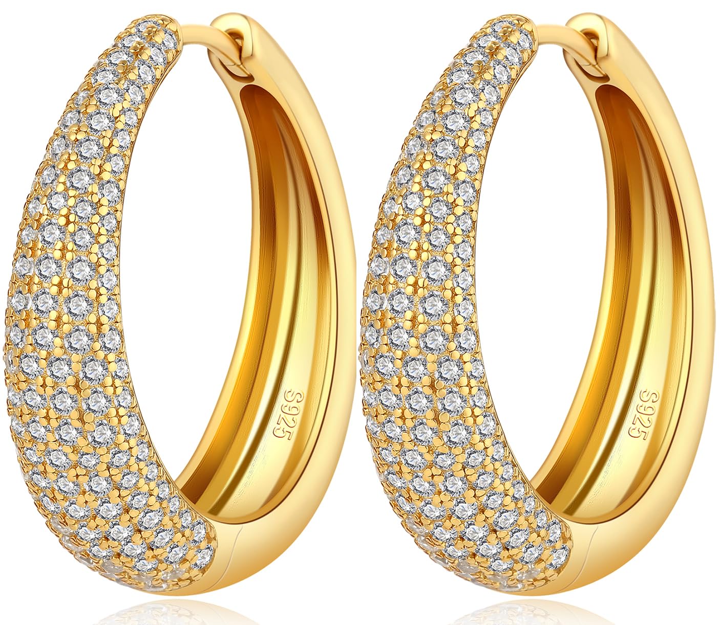 Jiamiaoi Pendientes de Aro Grandes de Oro Blanco 18k - Aretes de Plata de Ley Con Perlas - Pendientes Colgantes 22mm-40mm