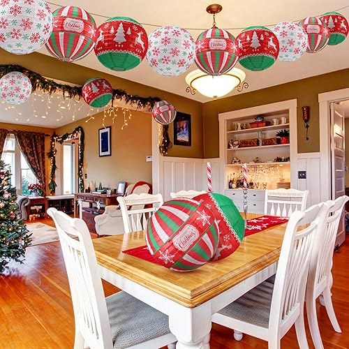 Miniatura 7 de Blulu Juego de 6 linternas de papel colgantes de Navidad, lámparas rojas, verdes y blancas, faroles de papel para decoración de fiesta de Navidad,
