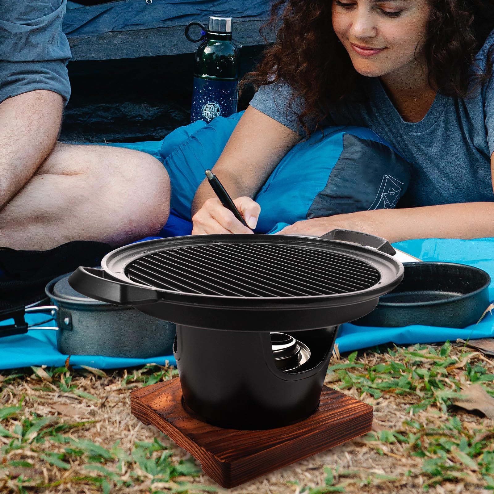Parrilla de Barbacoa Portátil Mini para 3 Personas, Negro