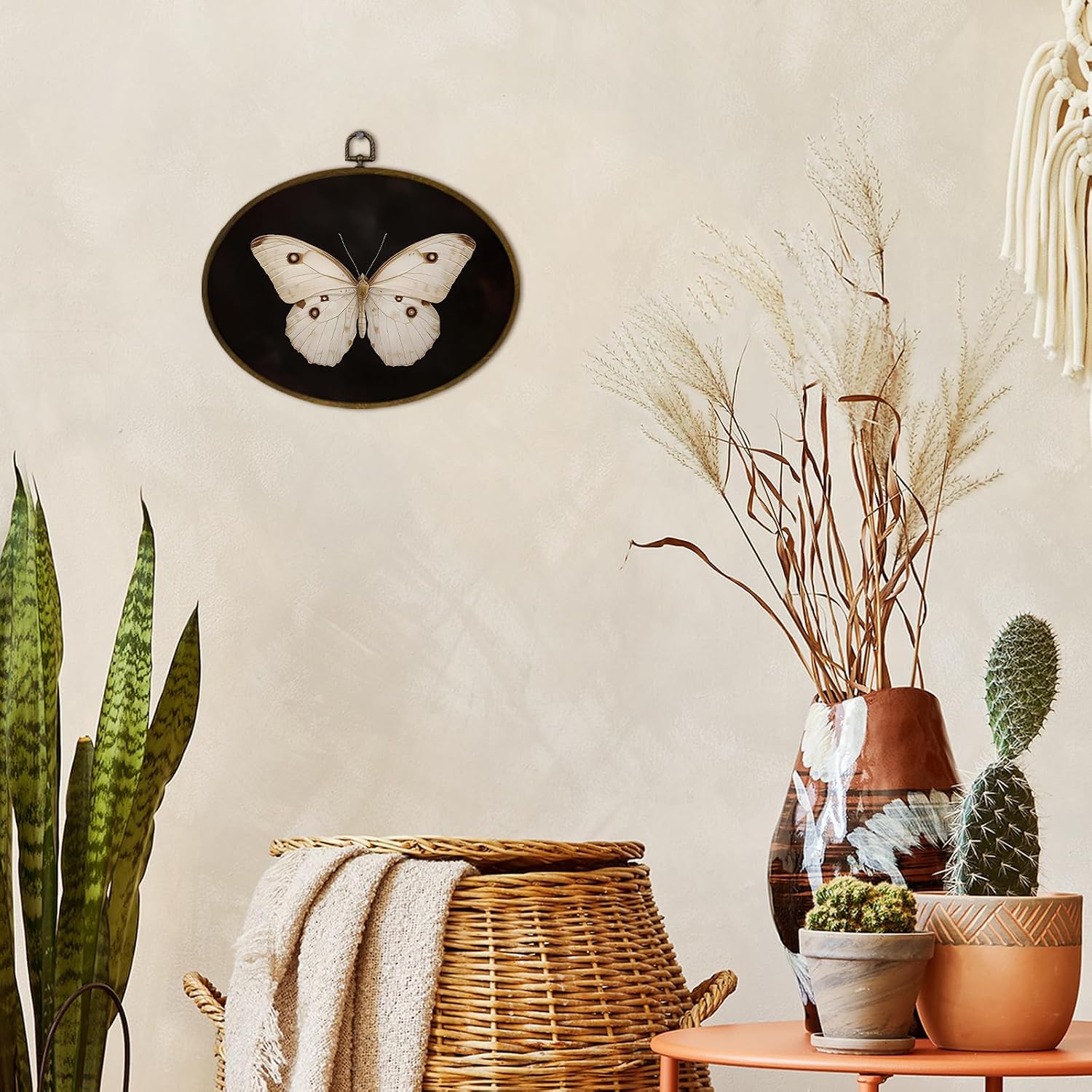 nvucamd Butterfly Moth Oval Wall Art Decor Framed, Dark Moody Moth Canvas Prints Wall Art, Dark Academia Butterfly Hanging Decor for Bathroom Living Room, 11.3x8.7 Inches