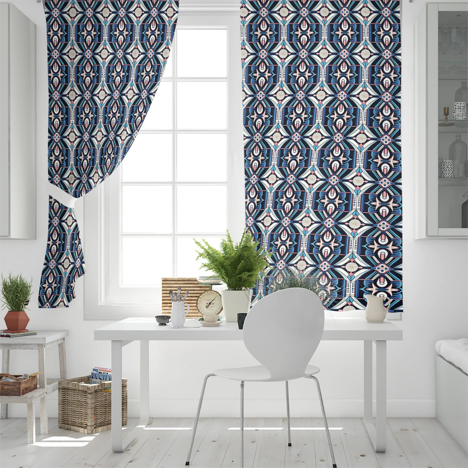 Ruelvth Blackout Curtains | Black & White Boho Stripe, Room Darkening, 42x63 Inch, 2 Panels