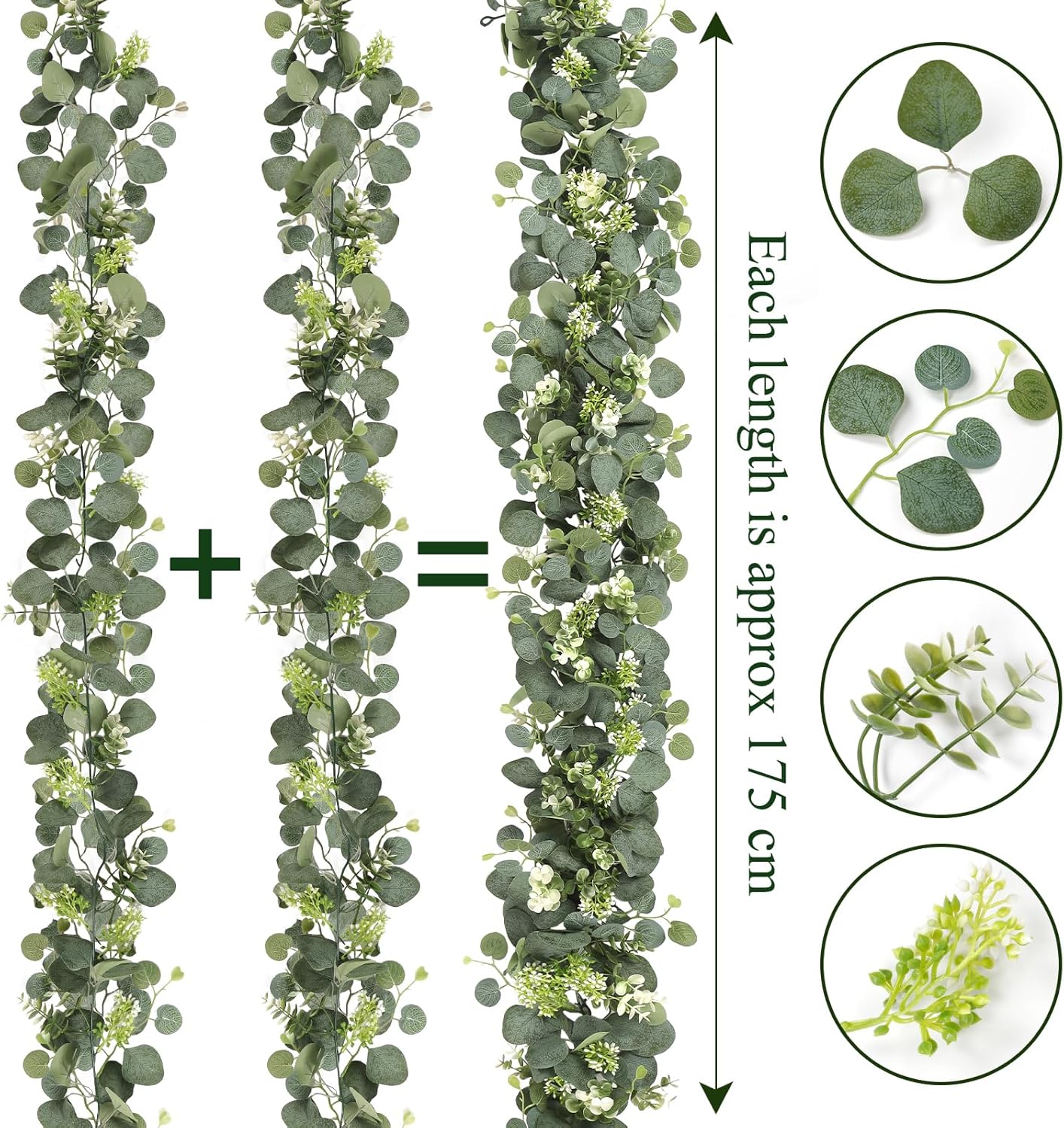 SOMYTING 4Packs 5.7FT Eucalyptus Garland Faux Silver Dollar Eucalyptus Leaves Greenery Artificial Garland Artificial Faux Greenery Vines for Wedding Party Arch Table Runner Room Home Mantle Decor