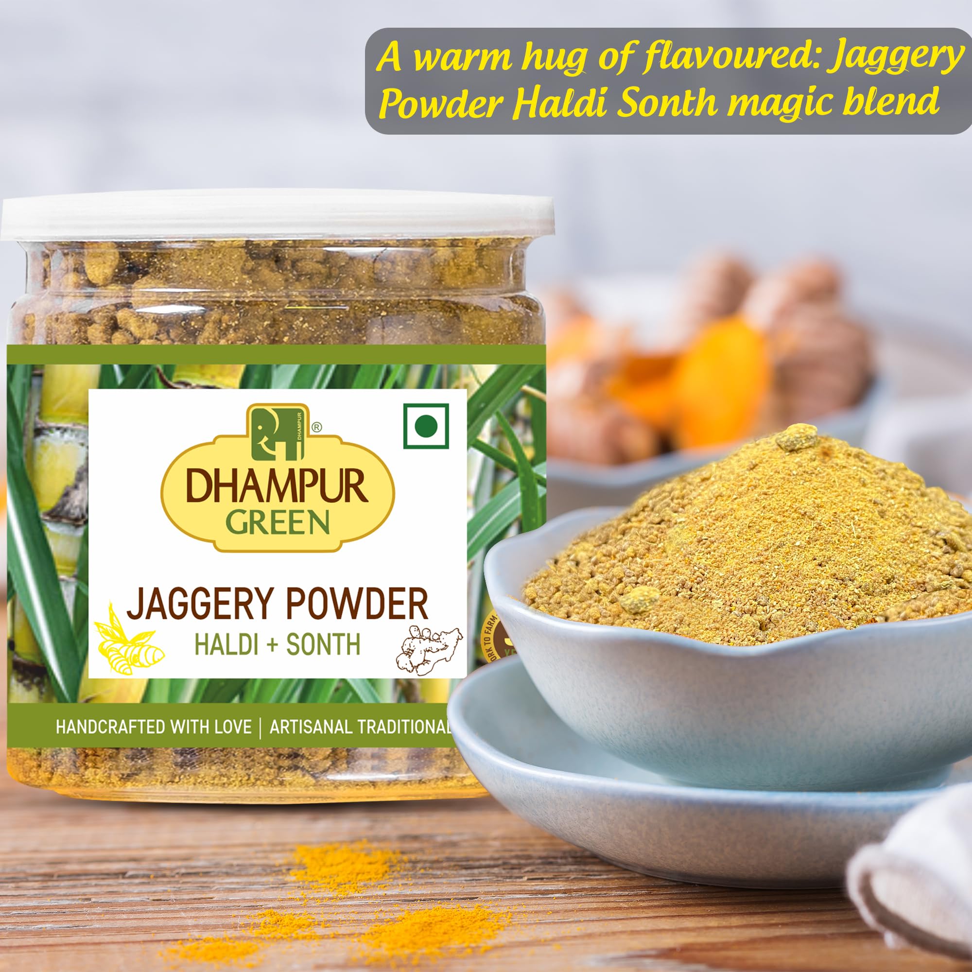 Dhampurgreen Turmeric & Ginger Jaggery Powder, 300G | Spiced Jaggery Powder | Haldi & Sonth Gur - Image 5 thumbnail