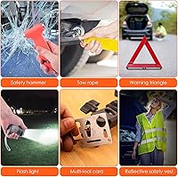 Vista 13 de PACETAP Kit de emergencia en carretera para automóvil, kit de herramientas esenciales de seguridad lateral con cables de puente, cuerda de remolque