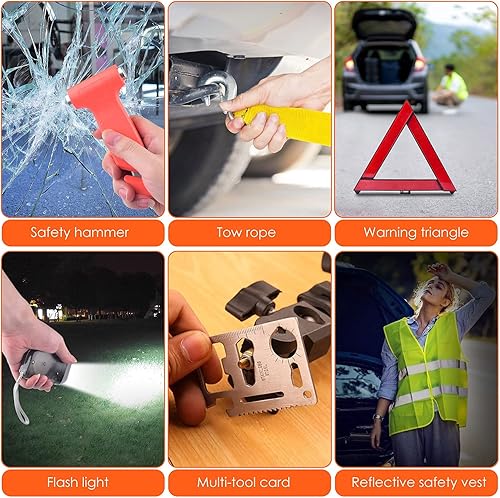 Miniatura 6 de PACETAP Kit de emergencia en carretera para automóvil, kit de herramientas esenciales de seguridad lateral con cables de puente, cuerda de remolque