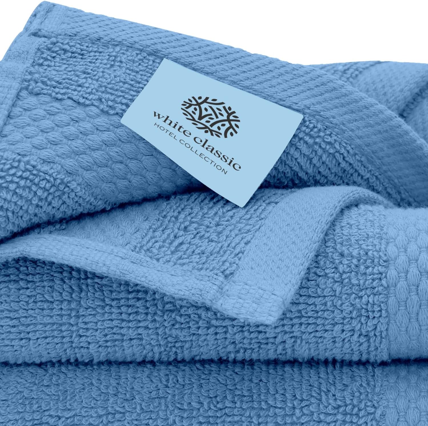 White Classic Luxury Cotton Washcloths 13x13 Inch - 650 GSM Turkish Cotton | Hotel, Spa, Bathroom Face Towel | 12 Pack, Light Blue