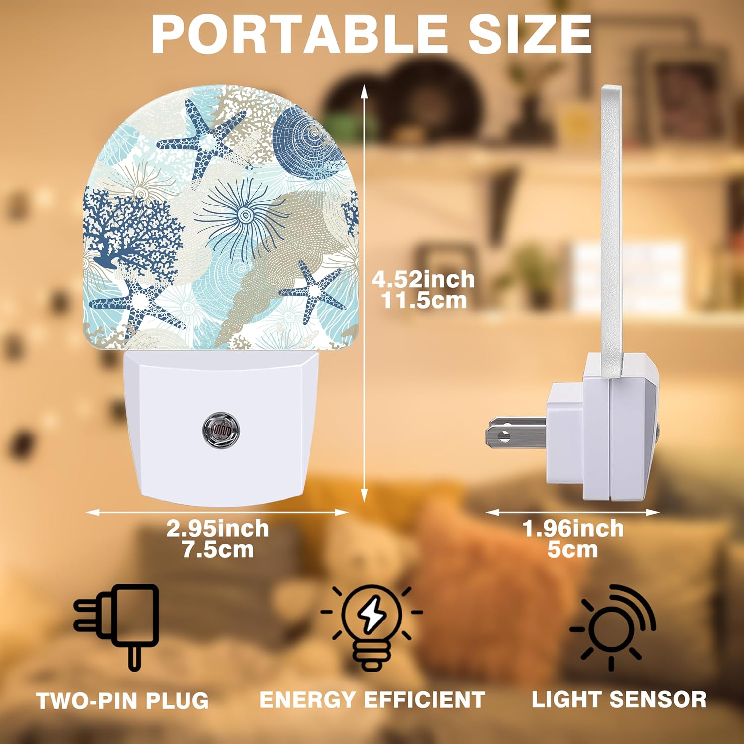 Night Light, Corals and Seashells Night Lights Plug into Wall Dusk to Dawn Sensor Round Nightlight for Women Men Energy Efficient Led Lamp 0.5W for Stairway Hallway Bedroom image 2