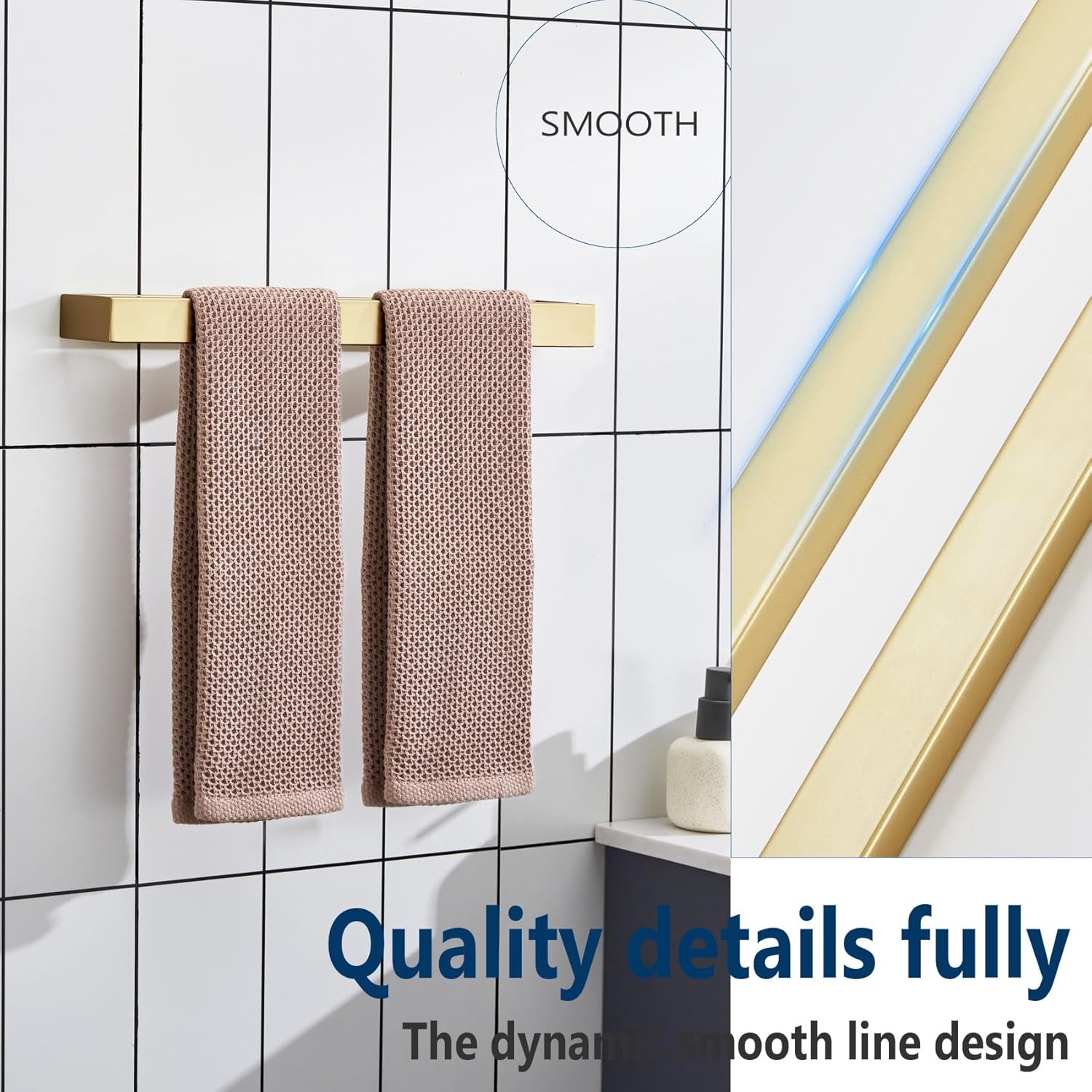 KOKOSIRI 16 Inch Towel Bar 9 Inches Hand Towel Holder Kitchen Rack Towel Ring Bathroom Towel Racks Stainless Steel Wall Mounted Brushed Gold B4008BG-L16+B4008BG-L9