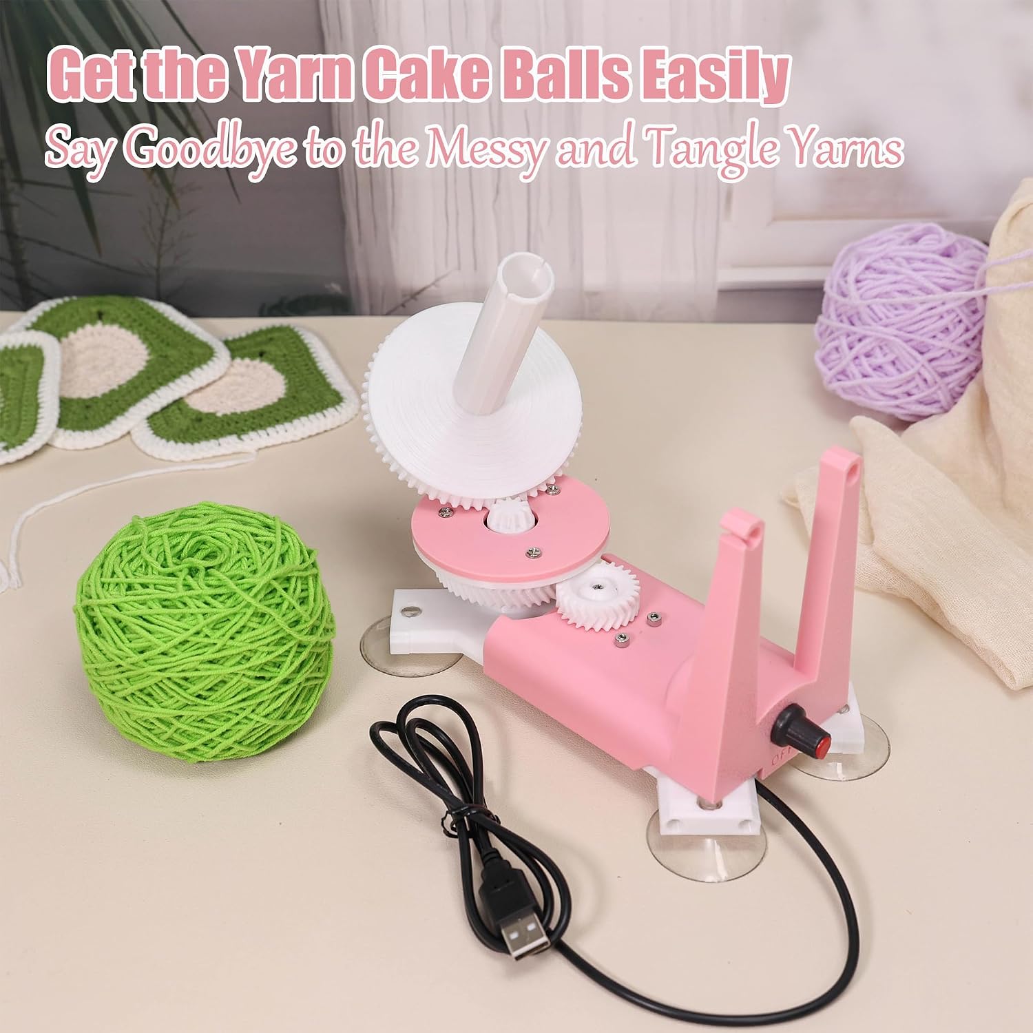 Electric Yarn Winder -Automatic Yarn Spinner Yarn Ball Winder for Crocheting, Compact Yarn Cake Winder Adjustable Speed Ideal for Crochet Lovers (Pink)