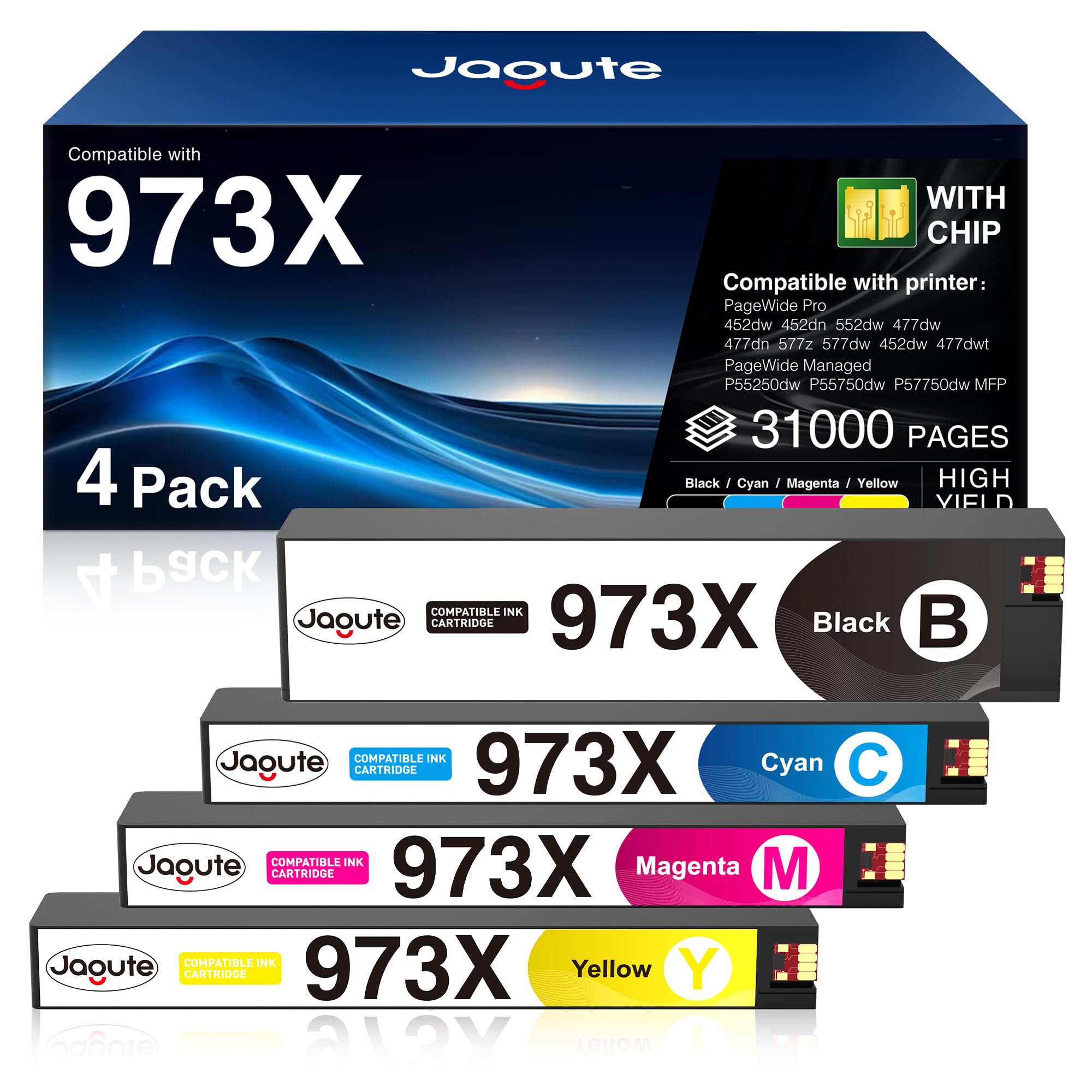 973X Cartucce d'inchiostro Multipack Compatibili con HP 973 973X Cartucce | Compatibile con HP PageWide Pro 452dw 452dwt 477dn 477dw 477dwt 552dw 577dw 577z Stampante (Nero, Ciano, Magenta, Giallo)