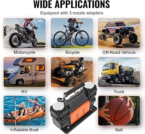 Miniatura 5 de VEVOR Compresor de aire resistente de 10.6 CFM, inflado rápido de 30 segundos  Inflador de neumáticos portátil de doble cilindro, bomba de aire