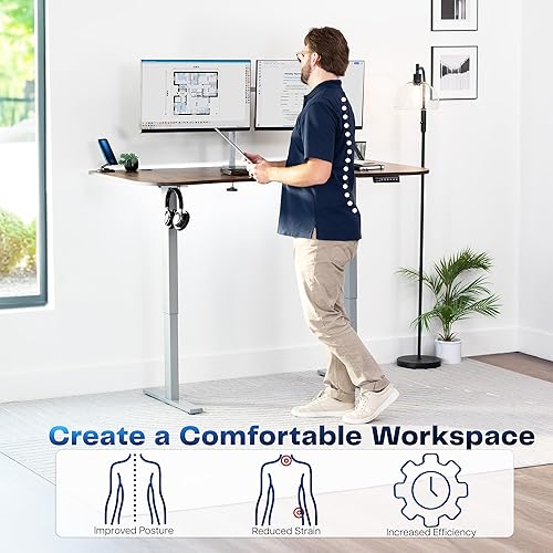 Vista 514 de VIVO DESK-KIT-1W6G - Escritorio eléctrico de pie de 60 x 24 pulgadas, ajuste de altura de memoria, serie 1B, parte superior de nogal oscuro de una