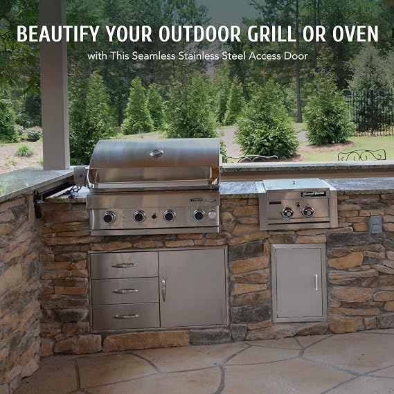 CO-Z Upgraded Outdoor Kitchen Doors, 14 W x 20 H 304 Stainless Steel Single Access BBQ Door for Outdoor Kitchen, Grilling Station, Outside Cabinet, Barbeque Grill, Built-in SS BBQ Island Door