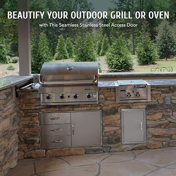 CO-Z Upgraded Outdoor Kitchen Doors, 14 W x 20 H 304 Stainless Steel Single Access BBQ Door for Outdoor Kitchen, Grilling Station, Outside Cabinet, Barbeque Grill, Built-in SS BBQ Island Door