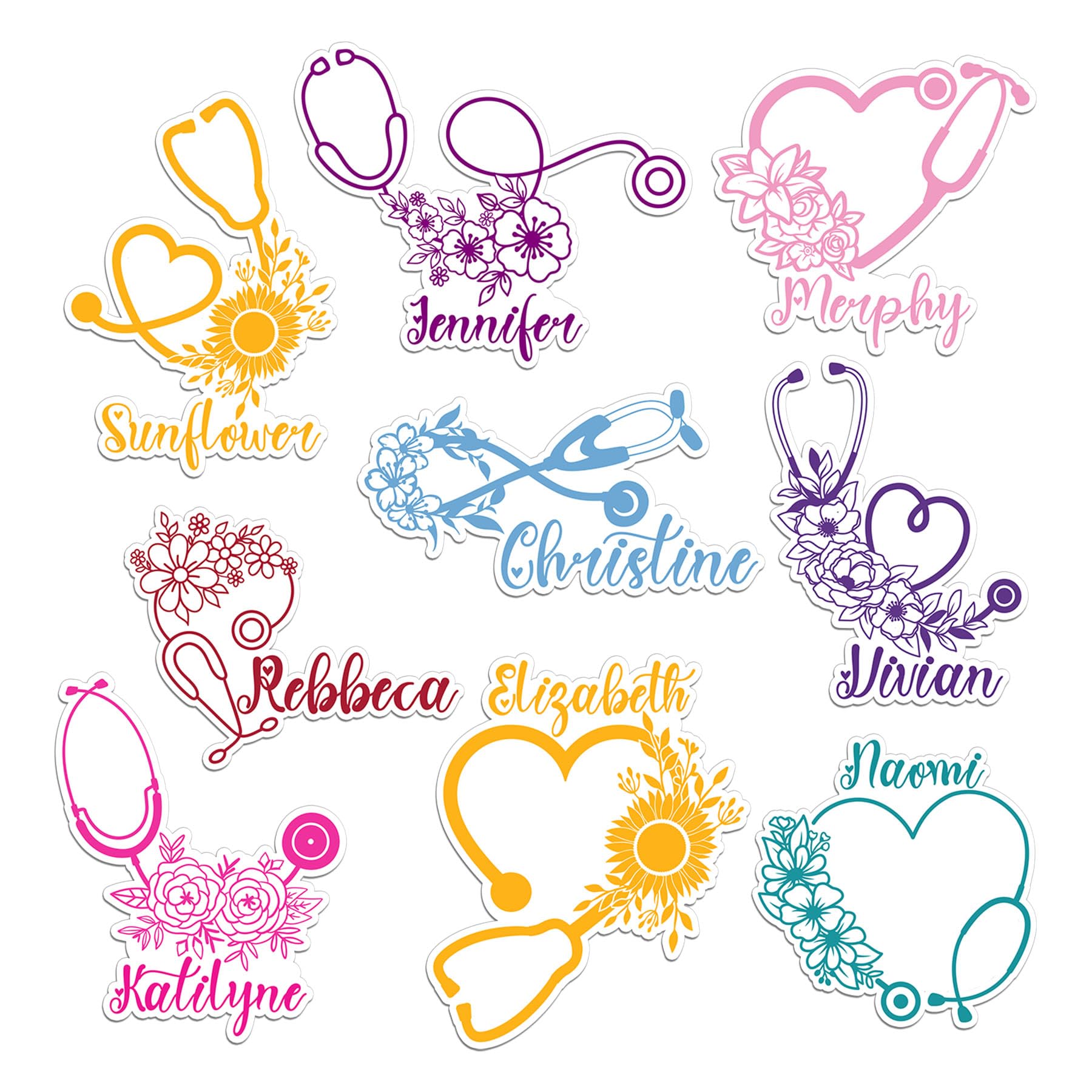 Custom Name Nurse Sticker Personalized Name Nurse Stethoscope Stickers Waterproof Vinyl Decal for Water Bottles Tumbler Laptop Hard Hat Car Kindle