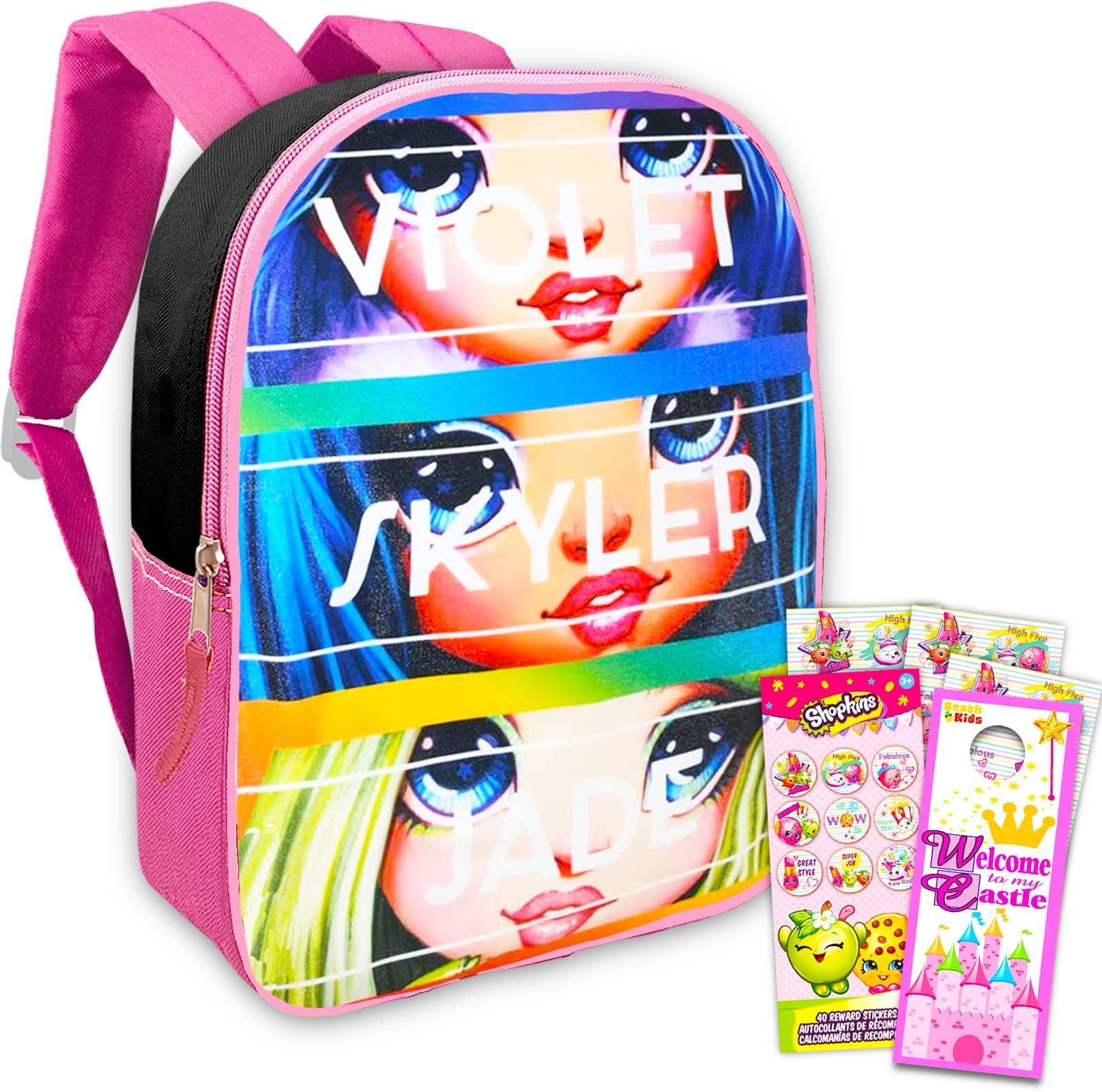 High Backpack Set for Girls - Bundle with High 15 Inch Backpack with Shopkins Stickers and More (Kids Backpack Elementary School)