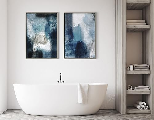 Miniatura 4 de Kate and Laurel Sylvie Aqua Abstract 1 lienzo enmarcado para pared, diseño de Amy Lighthall, 23 x 33 pulgadas, gris, impresión artística decorativa