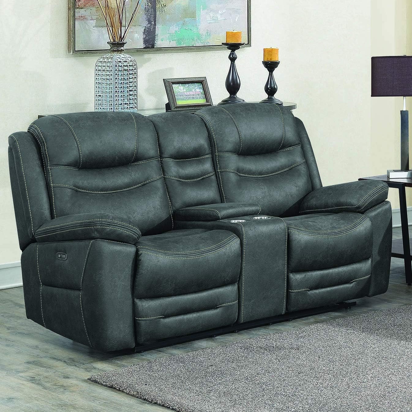 Coaster Home Furnishings Hemer 3-Piece Power Reclining Seat and Power Headrest Living Room Set Dark Grey