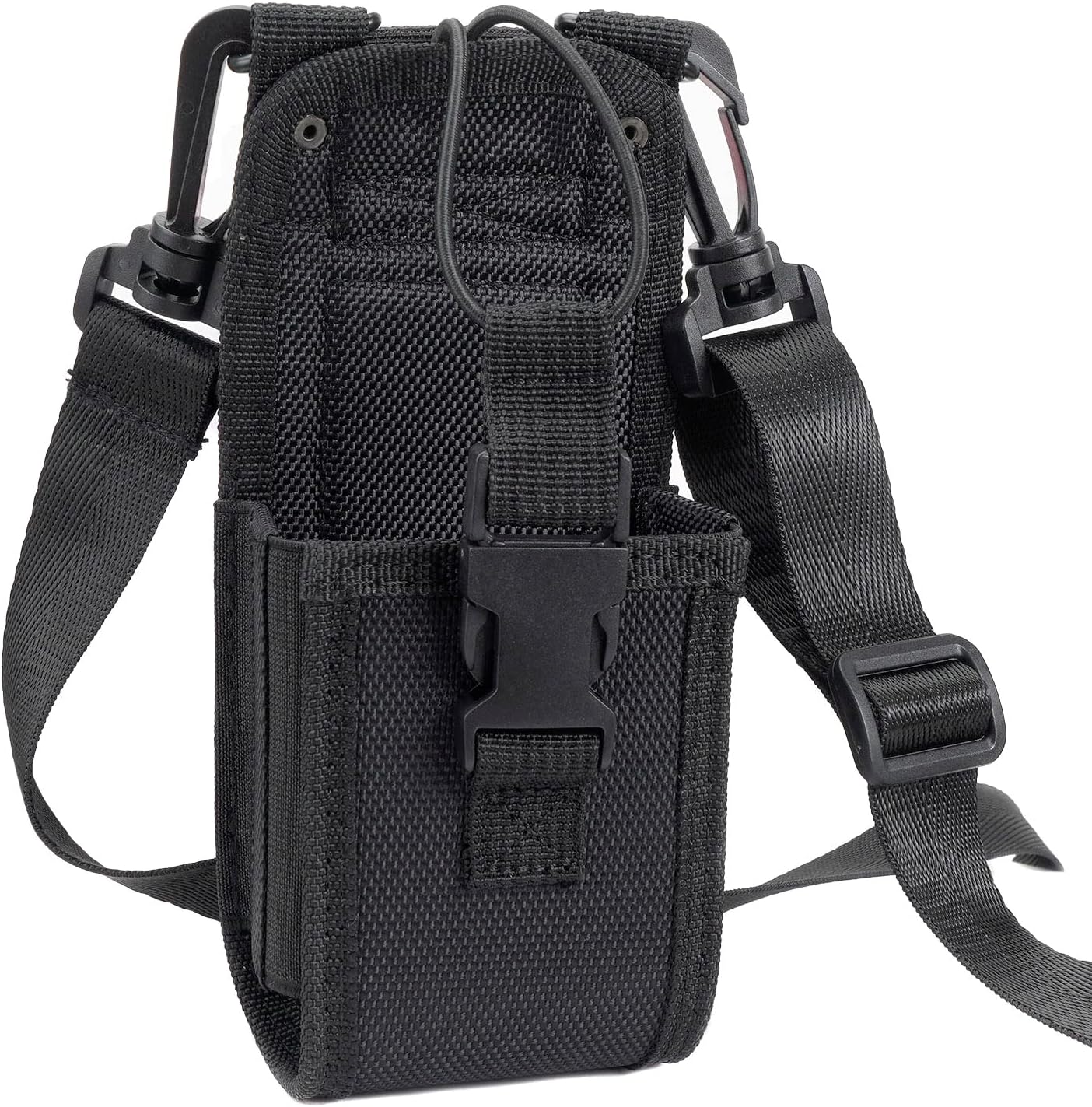 Black Rugged Nylon Pouch Tactical Holder Holster [Dual Duty/Utility Belt Loops and Neck Lanyard] for Zebra TC73 TC78 TC77HL TC77, USPS Mobile Handheld Scanner, Motorola APX Radio