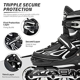 2PM SPORTS Vinal Girls Adjustable Flashing Inline Skates, All Wheels Light Up, Fun Illuminating Skates for Kids and Men - Sliver M