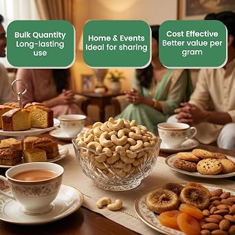 Sujash Cashew Kernel 1Kg Crunchy Natural Snack and Cooking Family Bulk Pack