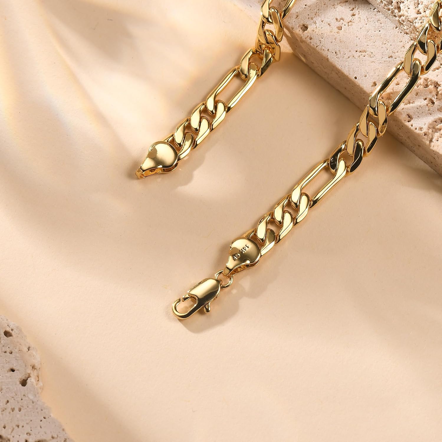 HIKARITO 8mm Gold Figaro Link Bracelet for Men ＆ Women, 14K Gold Diamond-Cut Figaro Link Chain Bracelets for Men & Women Chains for Mens Figaro Chains Bracelet Dainty Jewelry Gifts Size (7.5/8/8.5 in)