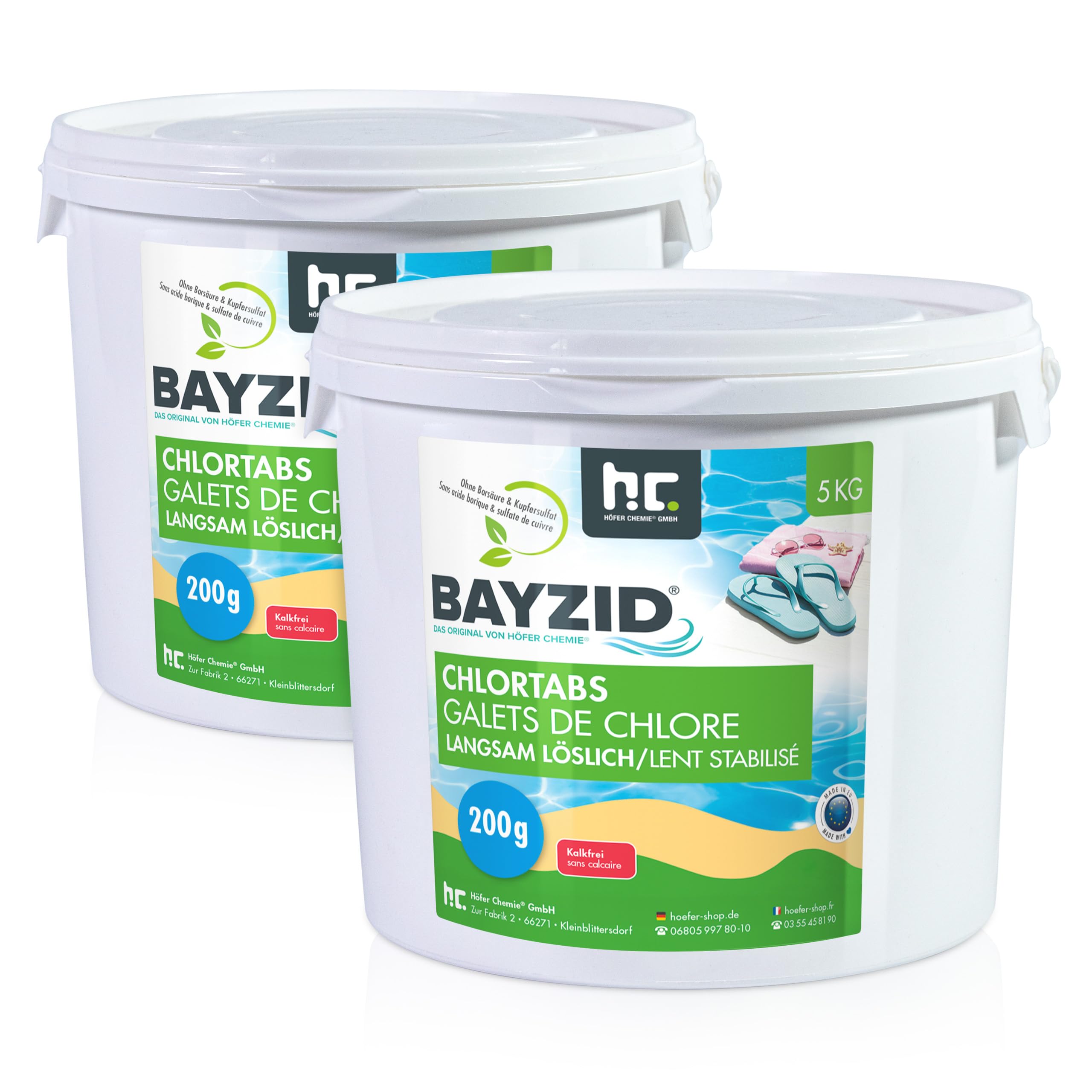 Höfer Chemie 2 x 5 kg Chloration Permanente de la Piscine Galets de Chlore Lent HAUTEMENT Efficace Contre Les Bactéries