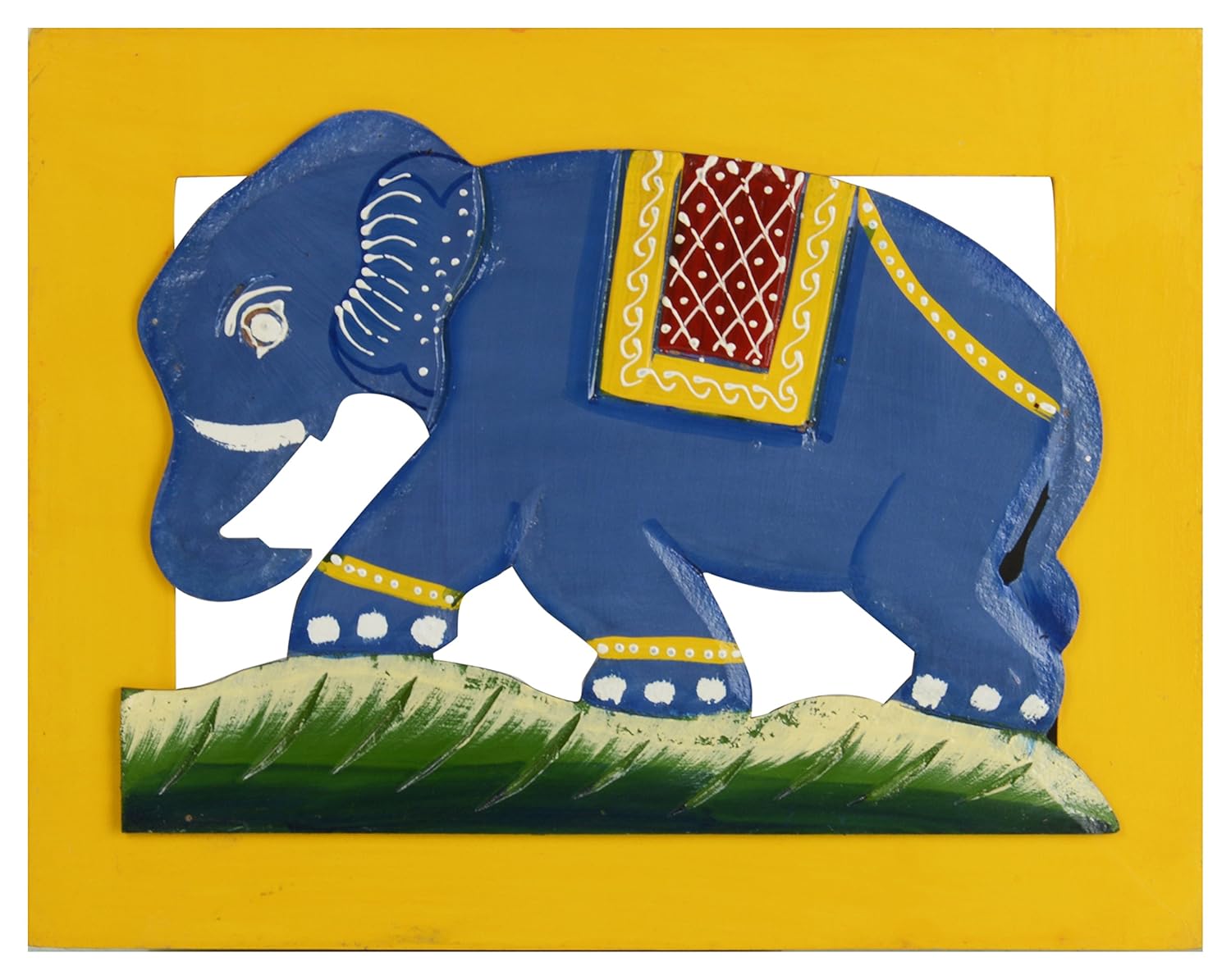 K Art Wood Hand Painted Elephant Wall Hanging (36 cm x 2 cm x 28 cm