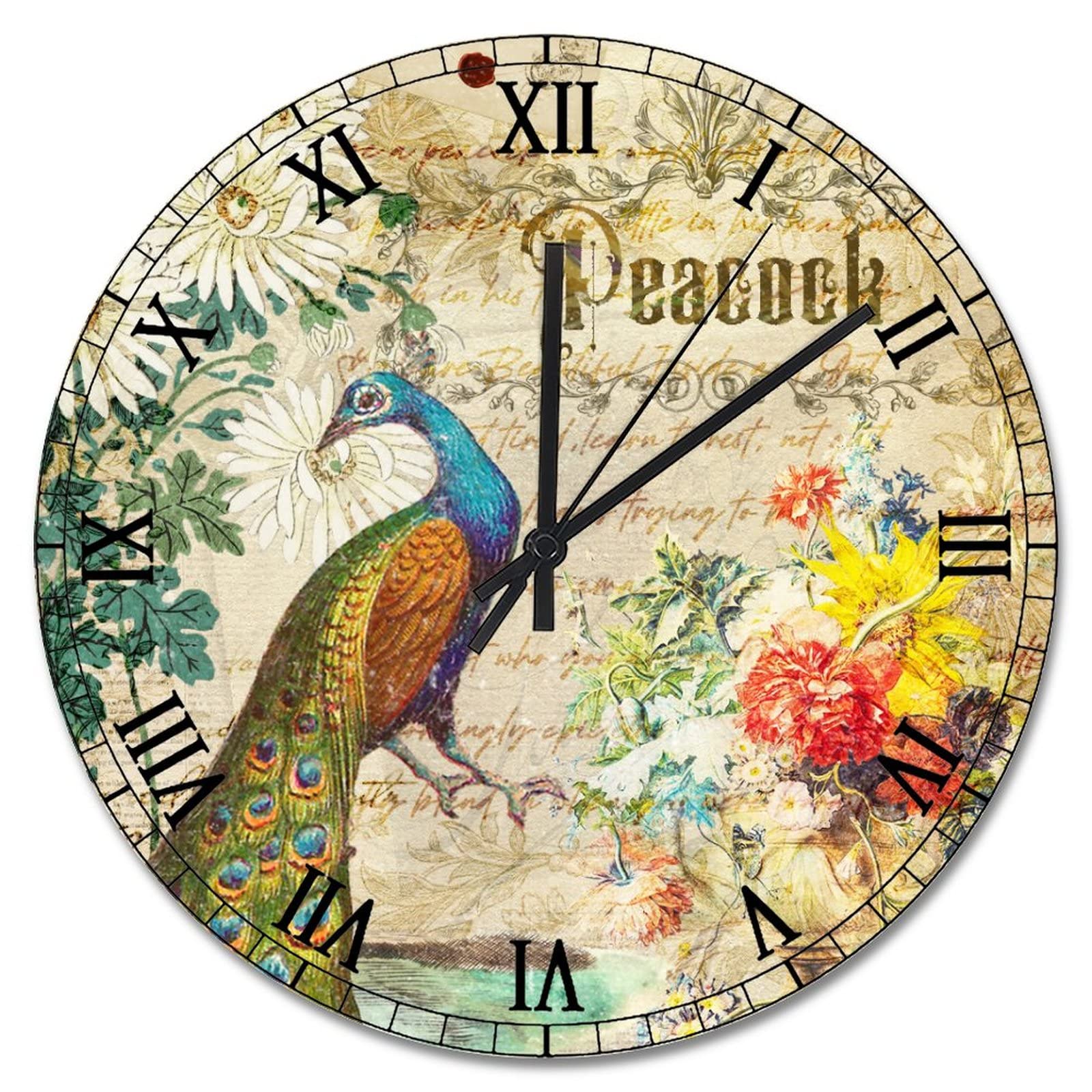 Horloge murale paon en bois de qualité supérieure et mécanisme silencieux