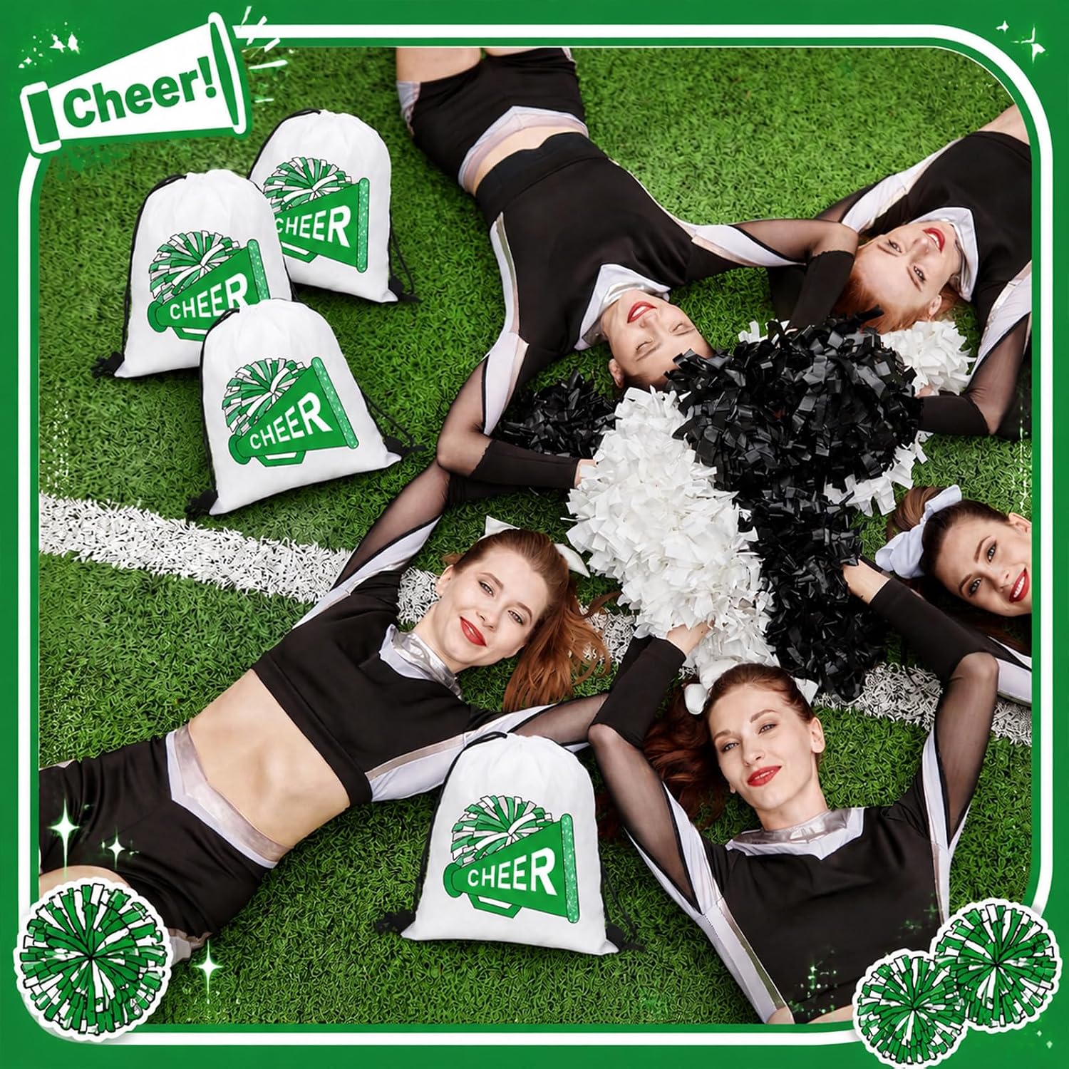 Kacctyen 24 Pcs Cheer Drawstring Backpack Cheer Team Gift Green image 5