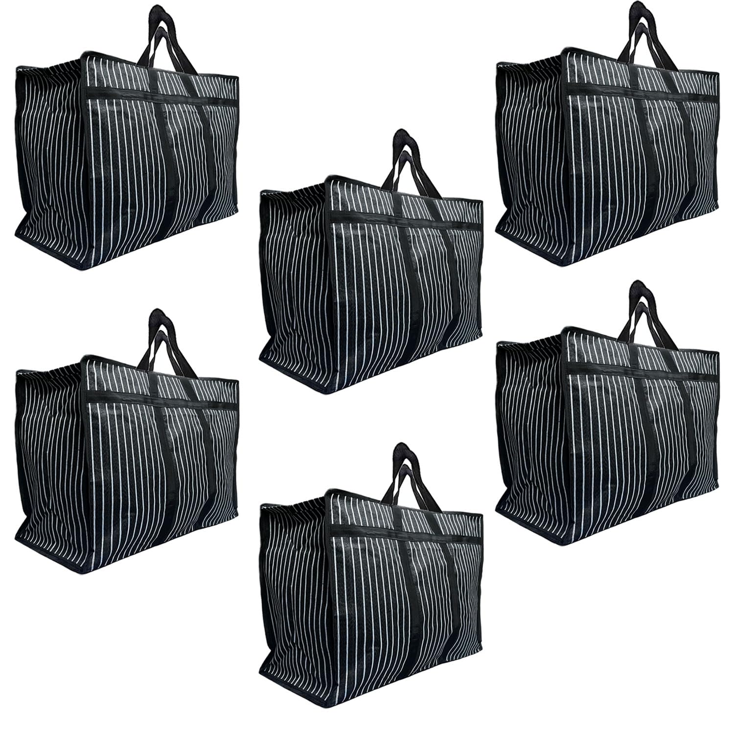 EVK® Multipurpose Large Big Heavy Duty Toy Clothes Files Picnic Shopping Storage Organizer Grocery Vegetable Canvas Reusable Shopper Bag with Strong Handles and Base with Zip (Pack of 6)