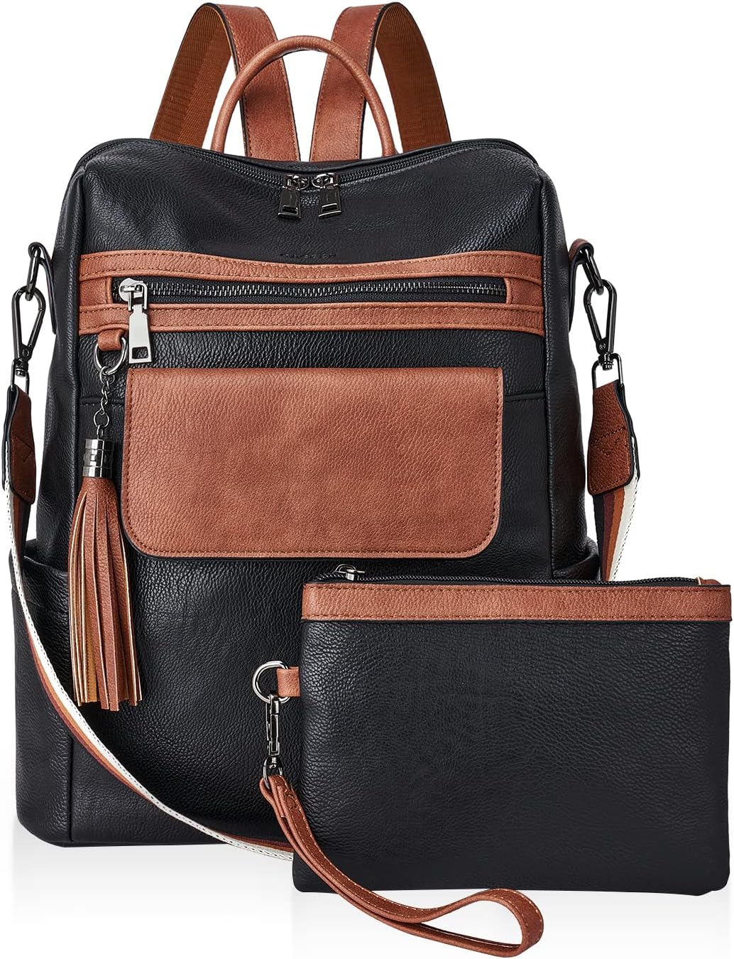 Womens Backpack Purse Leather: Fashion Convertible Ladies Shoulder Bag Travel Women Backpack Purse with Wristlet