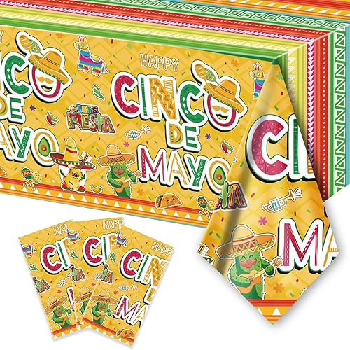 PARSUP 3 manteles desechables para fiestas del Cinco de Mayo, 108 x 54 pulgadas, mantel temático de México, decoración de mesa impermeable de
