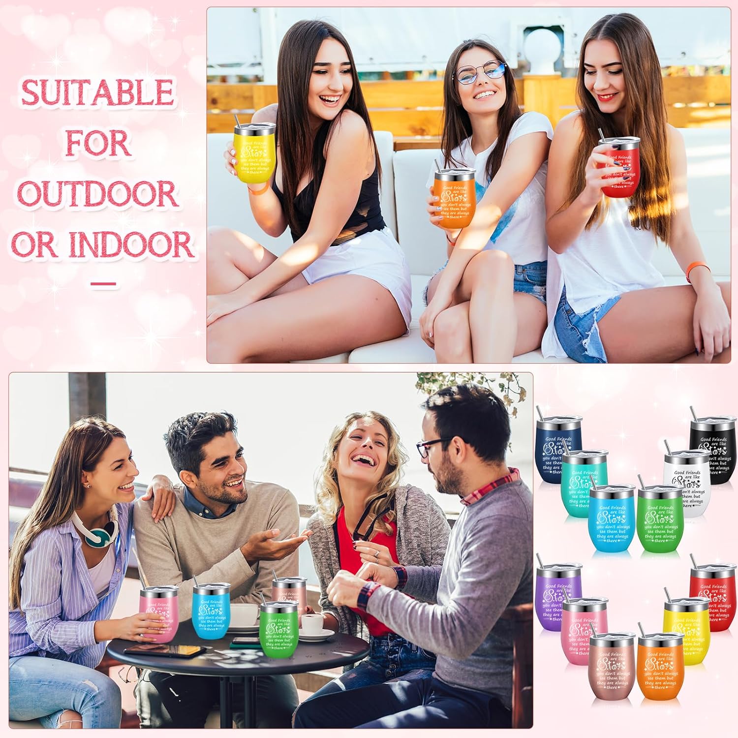 Geiserailie 12 Pcs Friendship Gifts for Women Funny Christmas Birthday Gifts Ideas for Friends, Her, Sister, Bff, 12 oz Double Wall Vacuum Travel Tumbler with Lids (Assorted Color) - Image 3