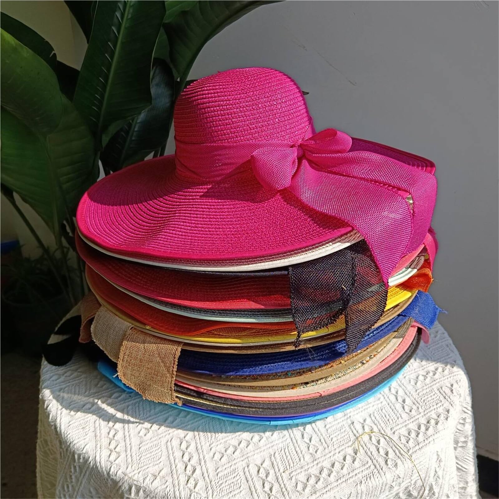 Señora Trenzado Sombreros De Sol Sombrero Paja Verano ala Grande, Plegable, Ideal Exterior, protección Solar UV, diseño práctico y Elegante para Playa