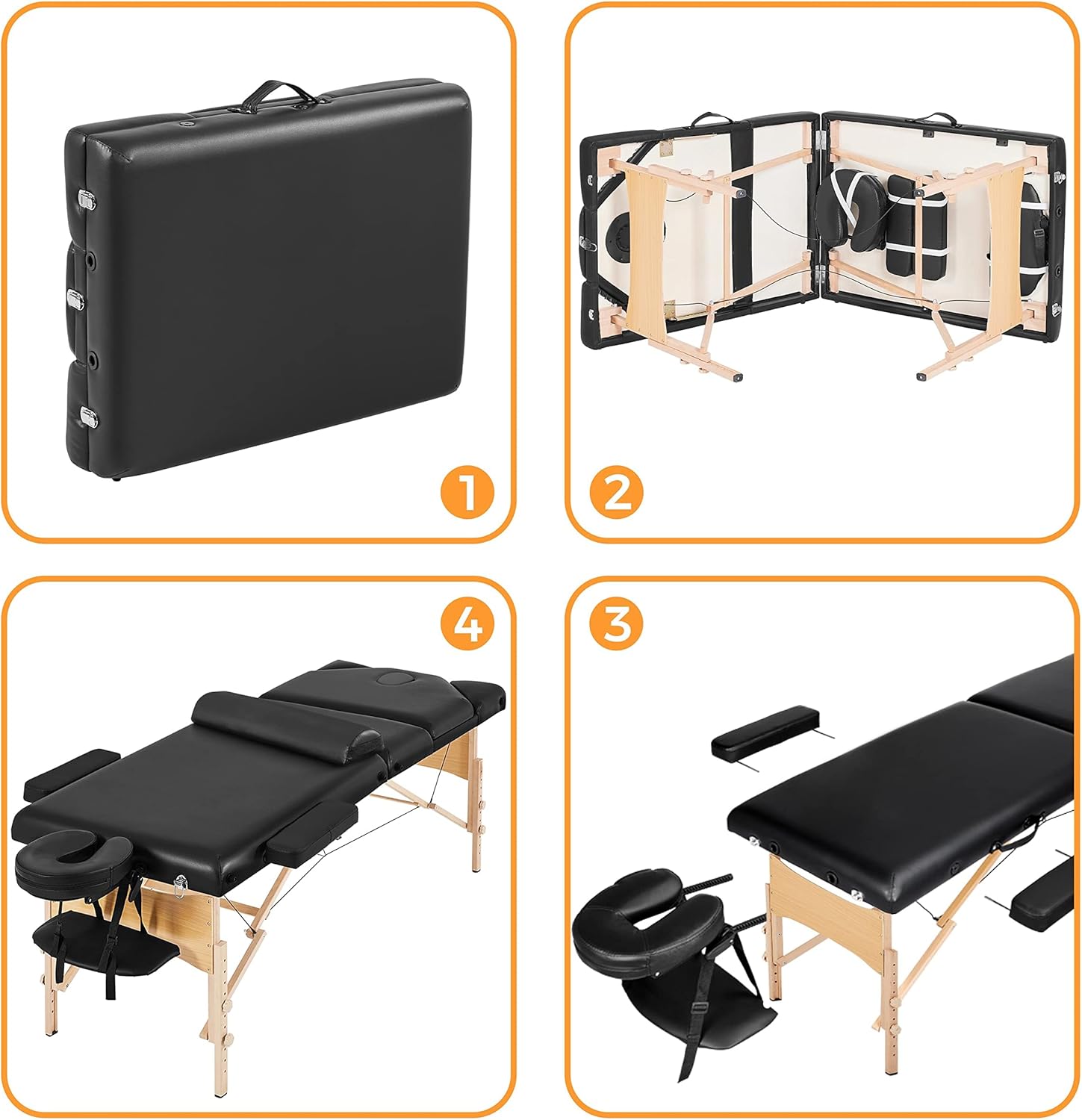 Yaheetech Massage Tables Portable Lash Bed Foldable Massage Wide Tattoo Table with Bolster & Carrying Bag Beauty Facial Black