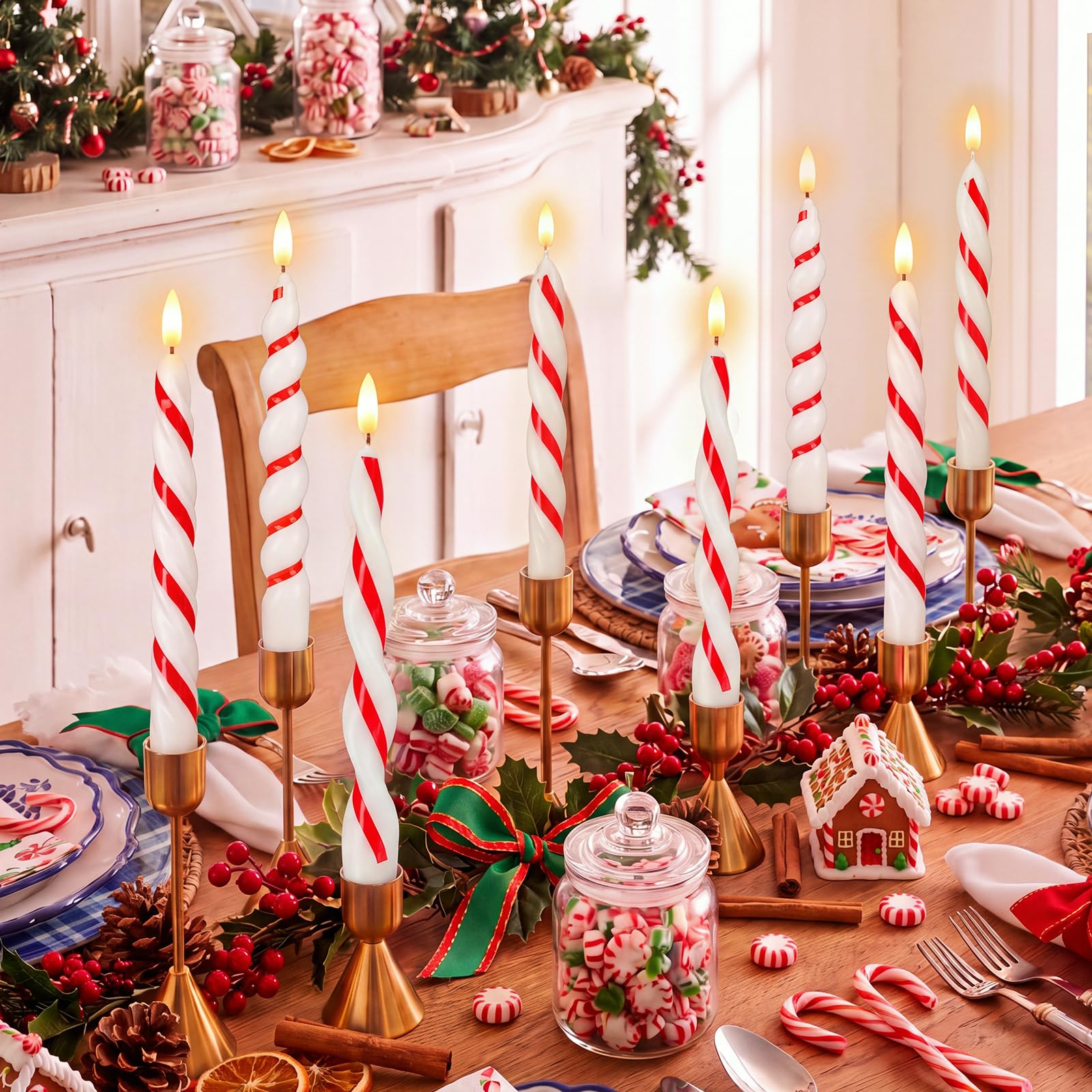 Conelist 8 velas de Navidad con forma de espiral, velas cónicas decorativas de Navidad, velas perfumadas de cera para Nochebuena, vacaciones, invierno, decoración de mesa para el hogar, regalo