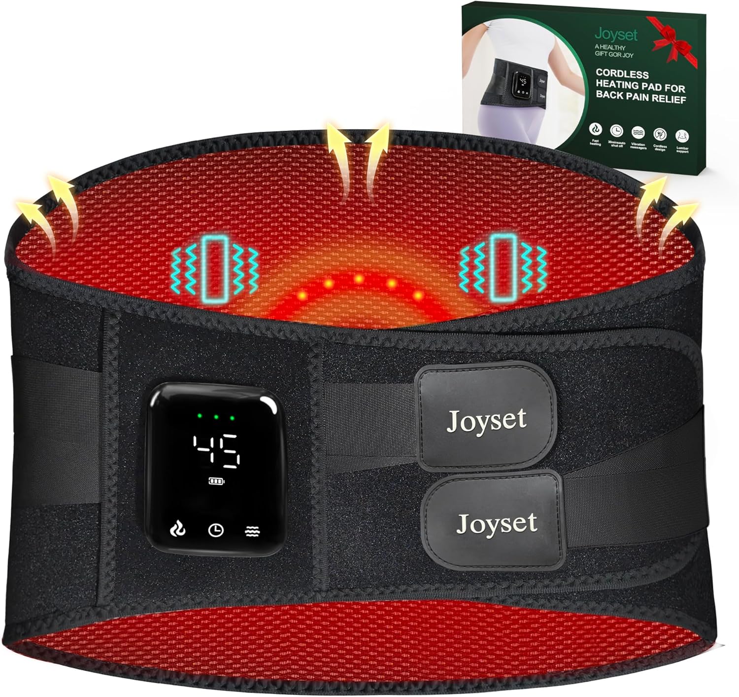 Joyset Cordless Heating Pad for Back Pain Relief,47-60" Lower Back Massager with 5 Heat 5 Vibration,Portable Wearable Heating Pad for Cramps,Birthday Gifts for Women Men Mom Dad(Black)
