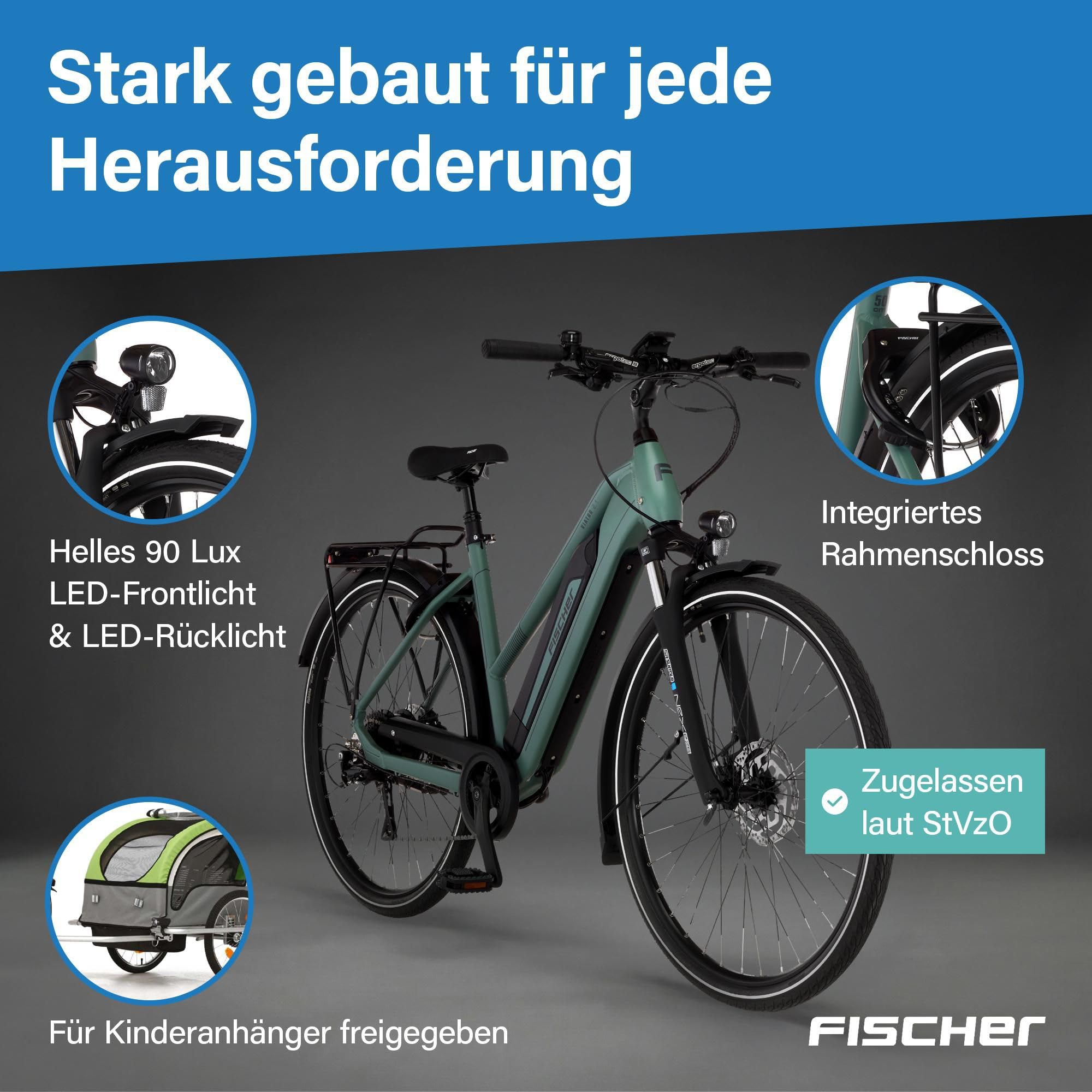 Fischer E-Bike Trekking VIATOR 2.1 Active, Elektrofahrrad für Damen und Herren, RH 45, 459Wh, Heckmotor 50Nm, 48V
