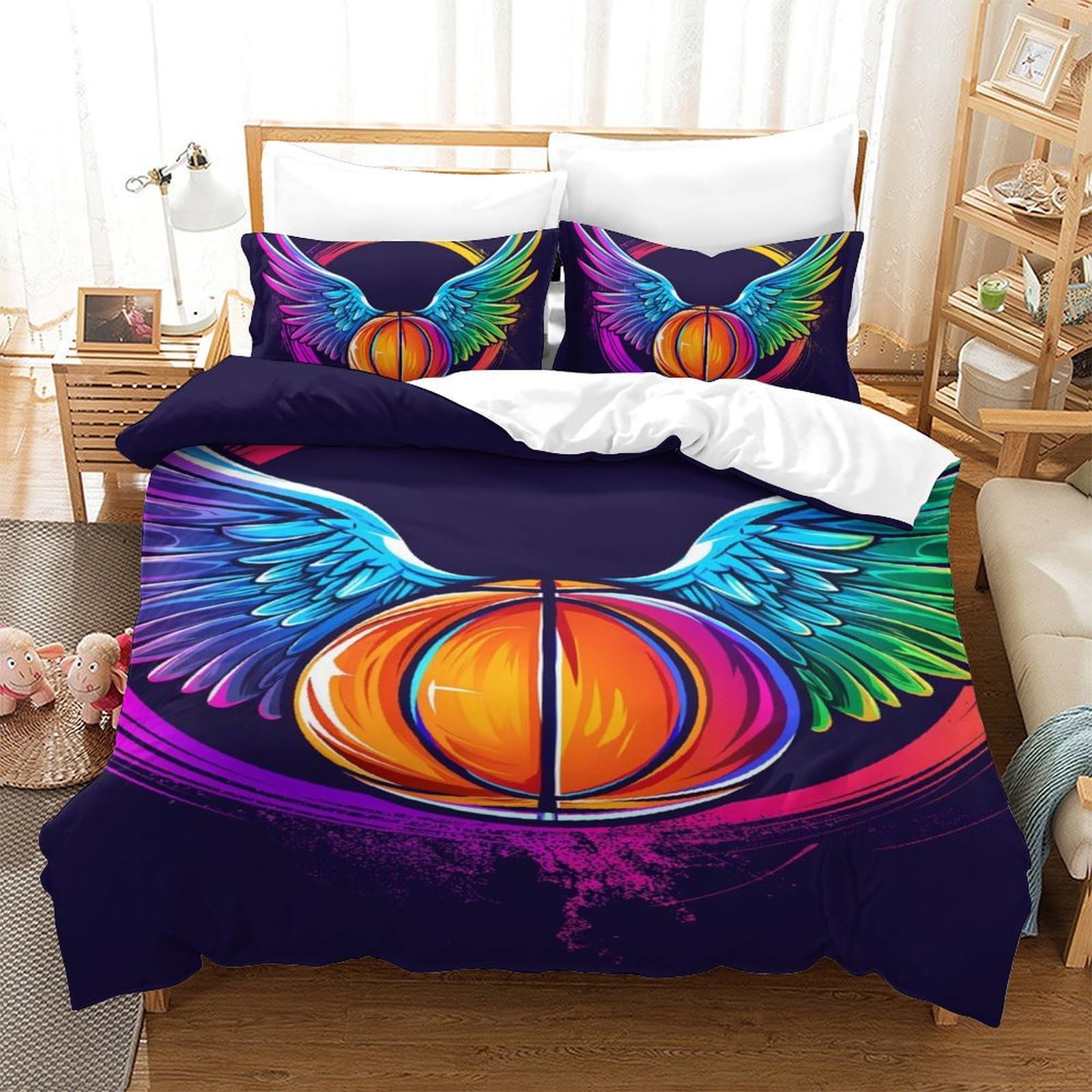 Housse de couette basket 3D enfant parure de lit single 140x200 microfibre avec taie d'oreiller