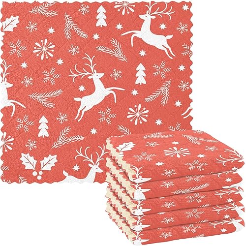 KLL Christmas Red Background Microfiber Kitchen Dish Towels Cleaning Dish Towels Tea Towel Easter Kitchen Hand Towels Terrycloth Kitchen Towels