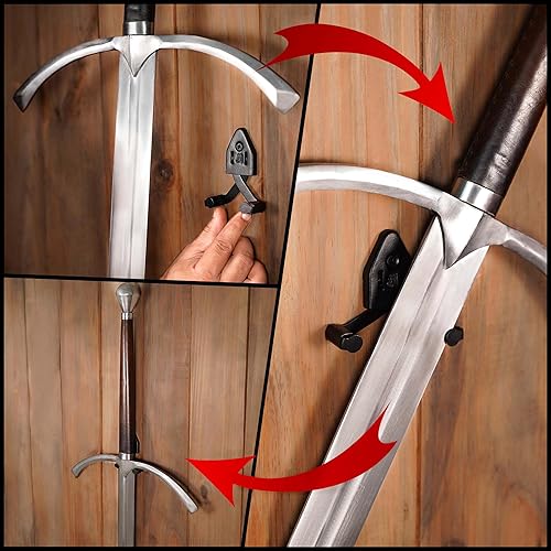 Miniatura 6 de Mythrojan Soporte de pared de metal de una sola espada vertical, soporte de pared ajustable multifuncional para decoración de pared para hacha,