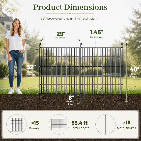 No Dig Garden Fence Outdoor for Yard, 32in (H) x 35.4ft(L)