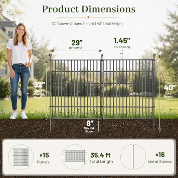 No Dig Garden Fence Outdoor for Yard, 32in (H) x 35.4ft(L)