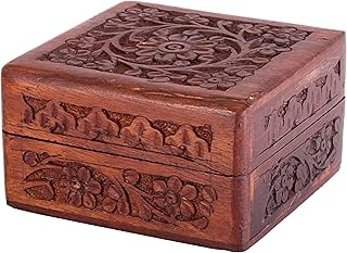 STORE INDYA Handmade Wooden Jewelry Box Organizer – Rustic Keepsake Ches...