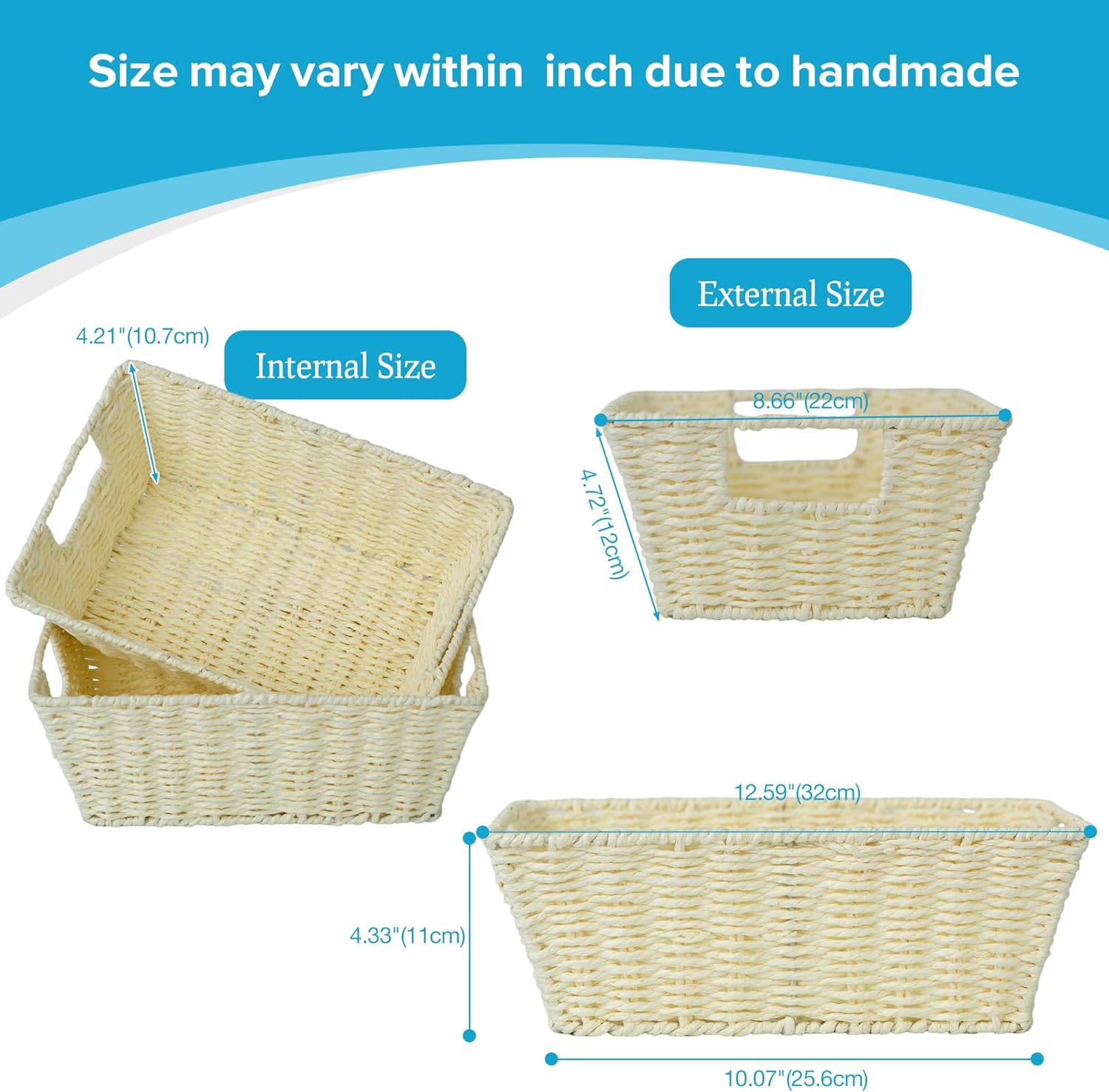 JS HOME Wicker Storage Baskets with Liners, Round Paper Rope Storage Baskets with Built-in Handles Handwoven Shelf Baskets Storage Boxes Organizers for Clothes/Dresser/Bathroom/Shelves/Towels, 2 Pack