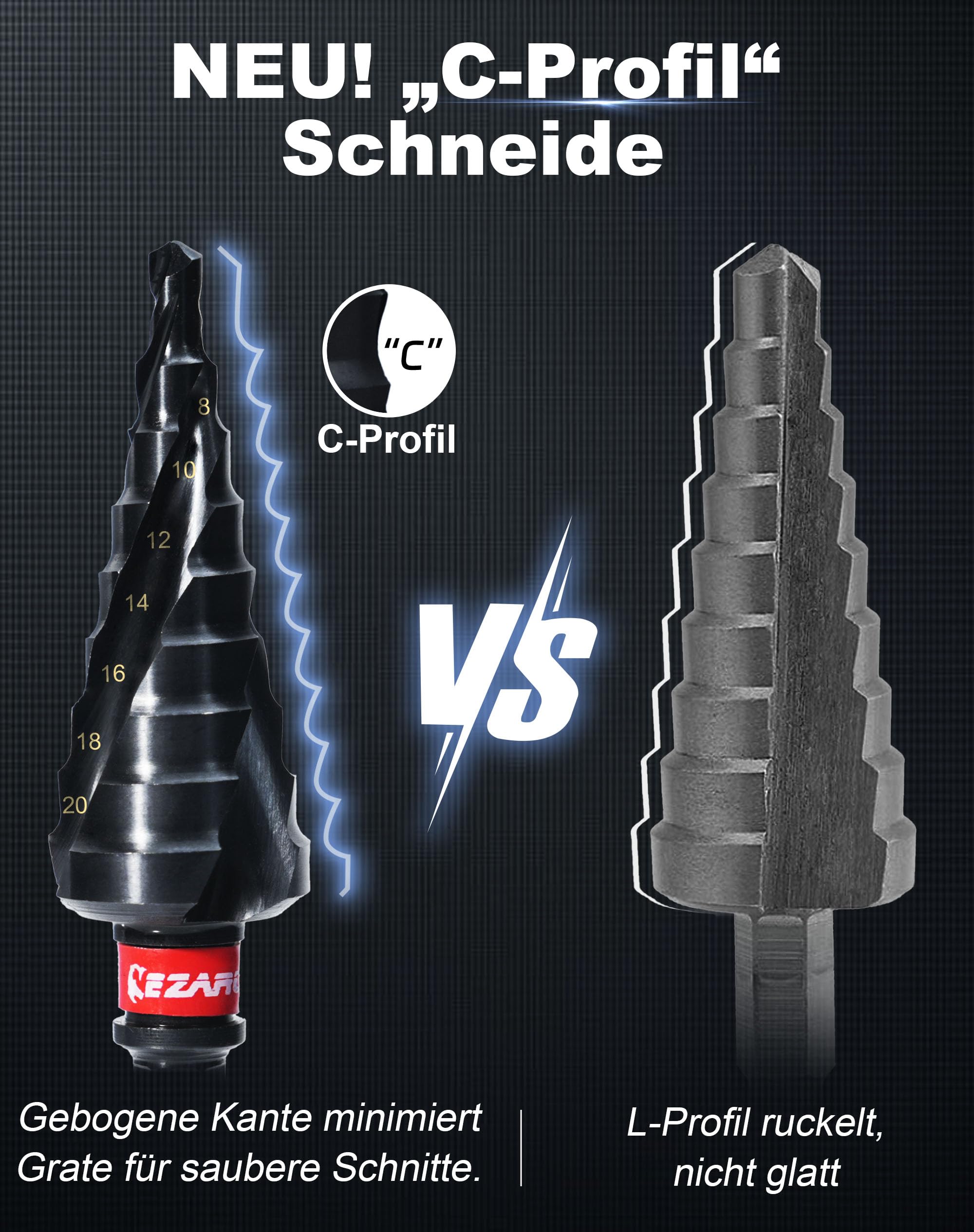 EZARC Stufenbohrer Ø4-20mm HSS Kobalt Pro AlTiN Profi Kegelbohrer Schälbohrer für Metall, Edelstahl, Aluminium, Holz, Kunststoff, 9 Stufen Konusbohrer