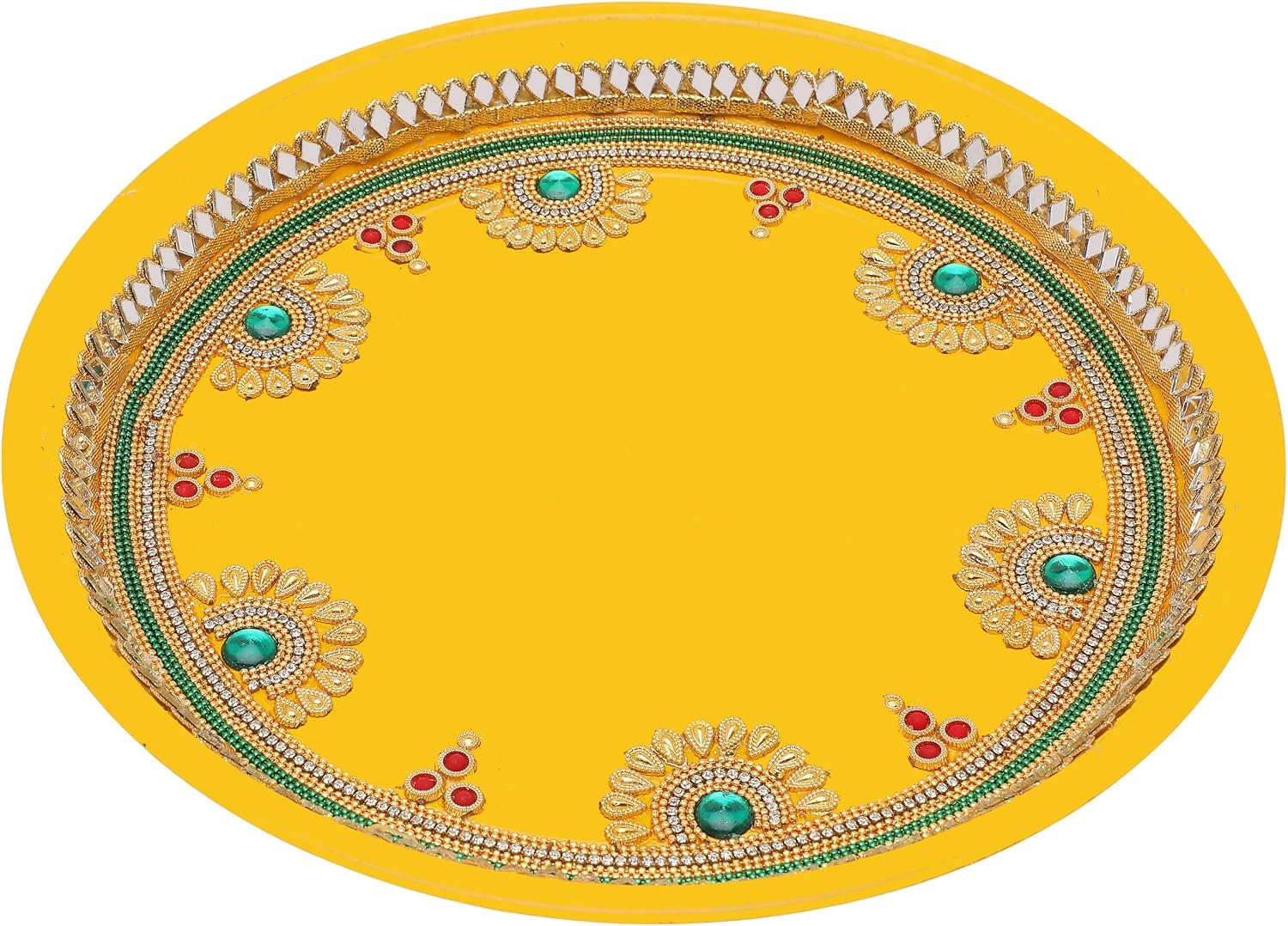 Aditri Creation Decorative Pooja Thali Plate Decorative Steel Puja Essential Pooja Articles for Aarti Rituals Holi Gudi Padwa Indian Traditional Festival Wedding Decorations (Size- 10")(Yellow)