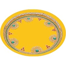 Aditri Creation Decorative Pooja Thali Plate Decorative Steel Puja Essential Pooja Articles for Aarti Rituals Holi Gudi Padwa Indian Traditional Festival Wedding Decorations Size- 10"Yellow