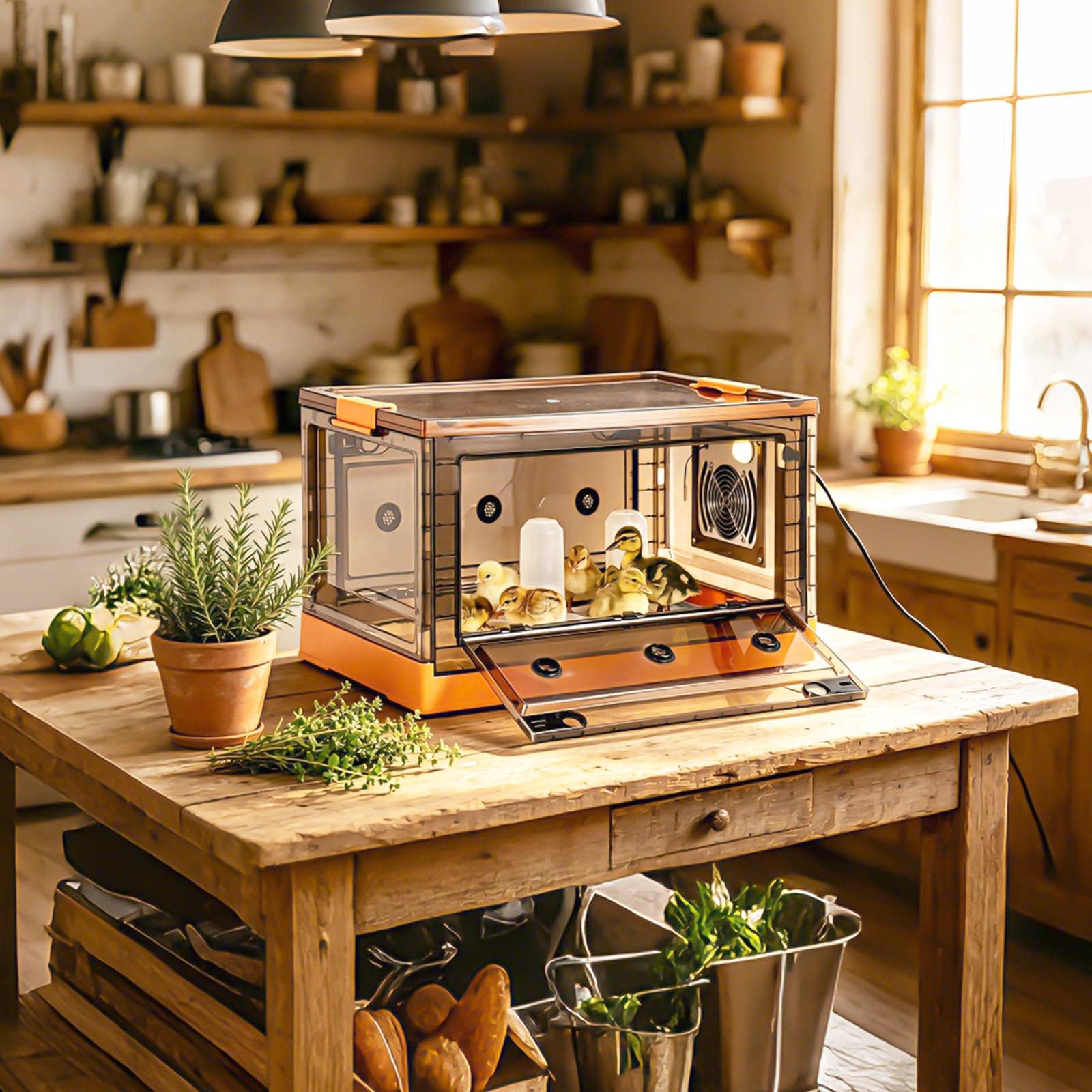 Inkubator für Küken 85L Brutkasten Faltbare Brutbox für Geflügel(Orange)